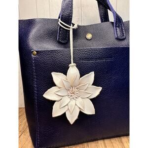 White Flower Purse Charm Genuine Leather White Purse Charm NEW FAST SHIP